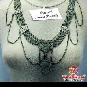 Multilayers Silver Kuchi Necklace, Vintage Gypsy Tribal Necklace